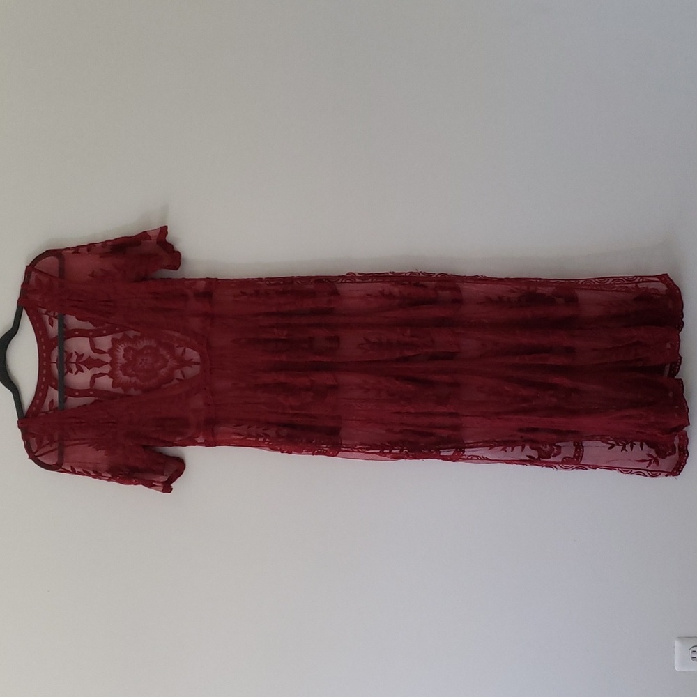Black‎ cherry red sheer lace maxi dress romantic goth